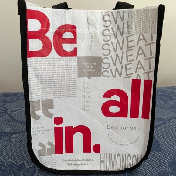 Lululemon Manifesto white, red, black & grey small reusable tote bag rare - Picture 3 of 6
